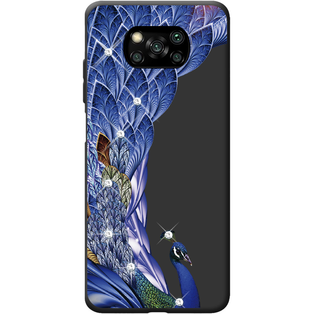 Чехол BoxFace Poco X3 Павлин со стразами Черный силикон (41288-rs7-41933)