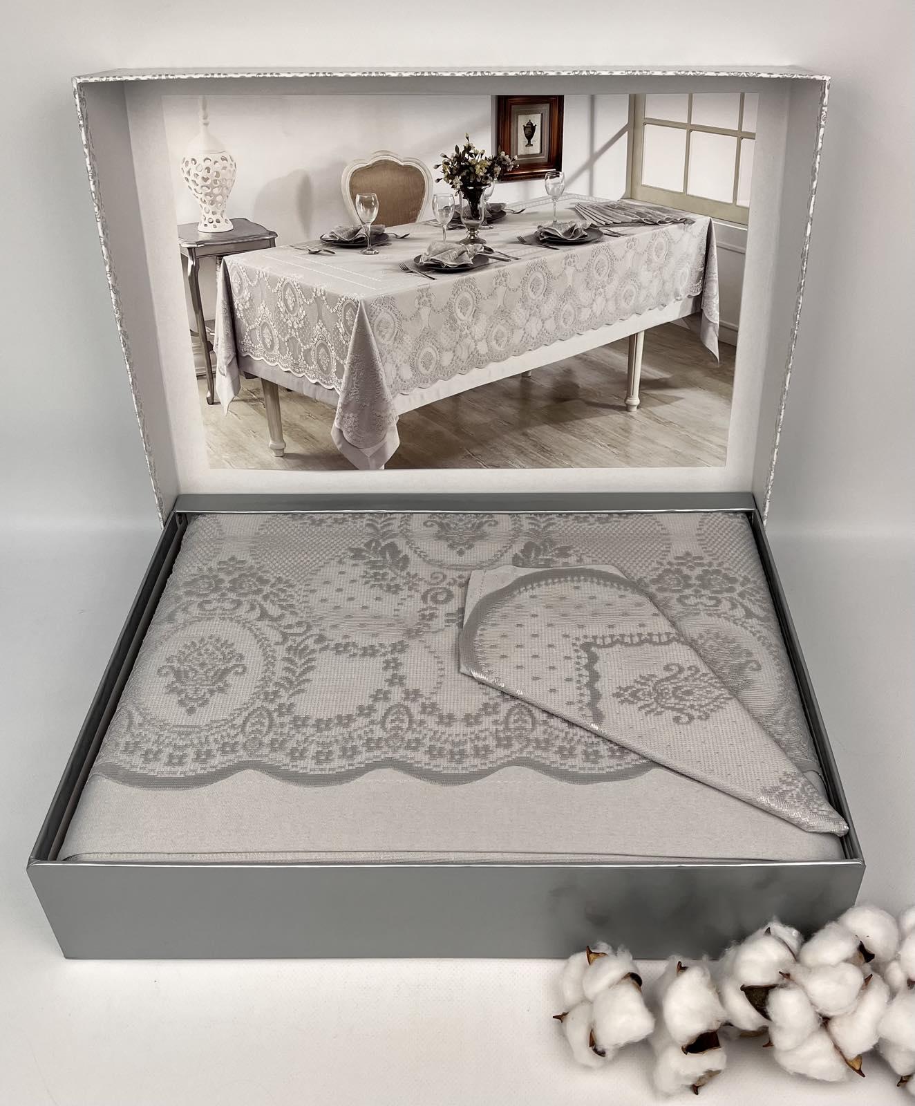 Комплект скатертей Maison D'or Marinella T.Cloth Set 160x350+150x340 см + 24 салфетки Grey (CN25534)
