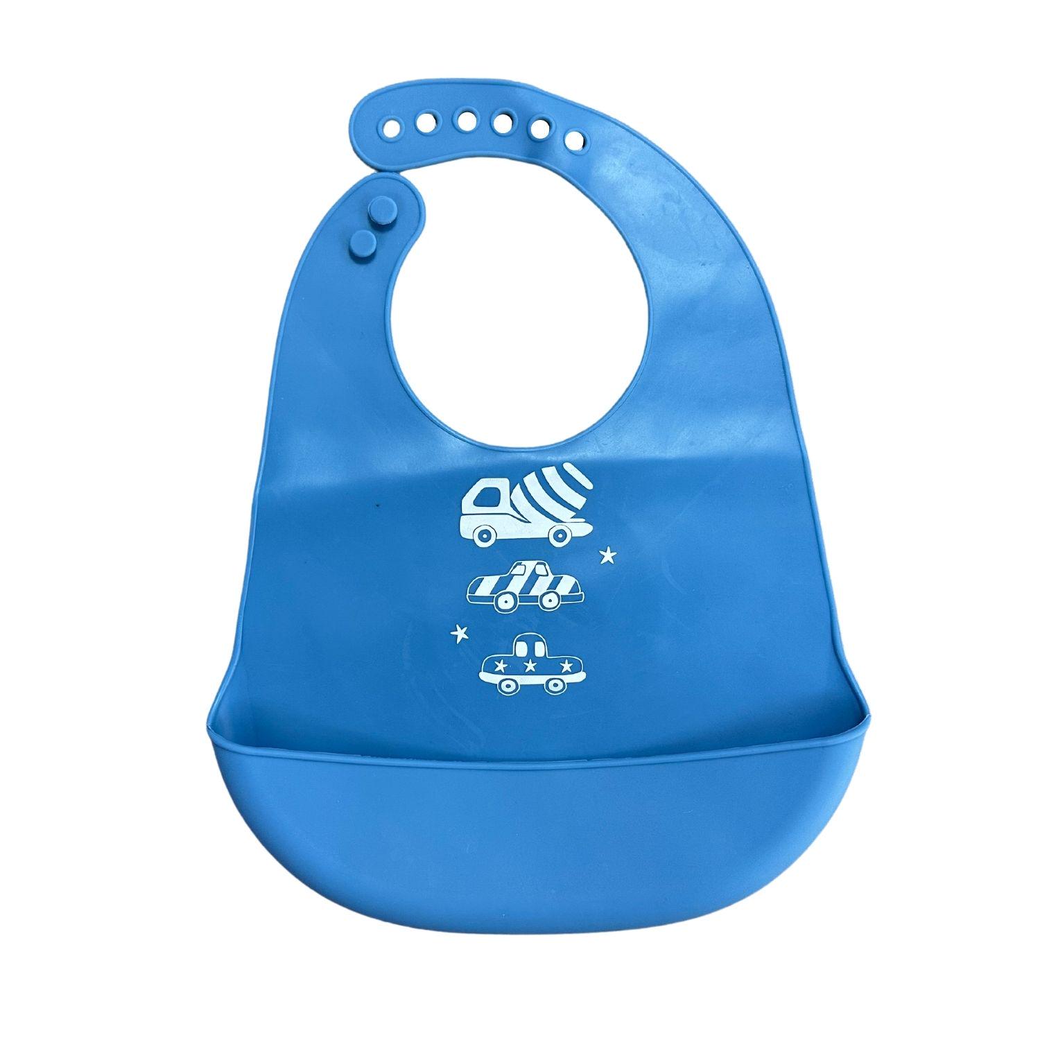 Слюнявчик с карманом для мальчика силиконовый 29х23 см Голубой (2124)