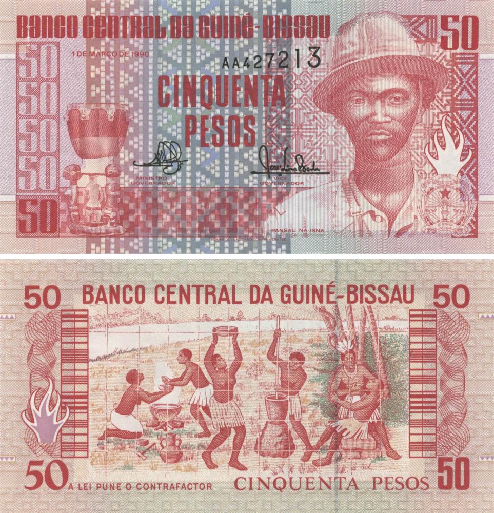 Коллекционная банкнота Гвинея-Бисау 50 песо 1990 UNC P10 (Б07708)