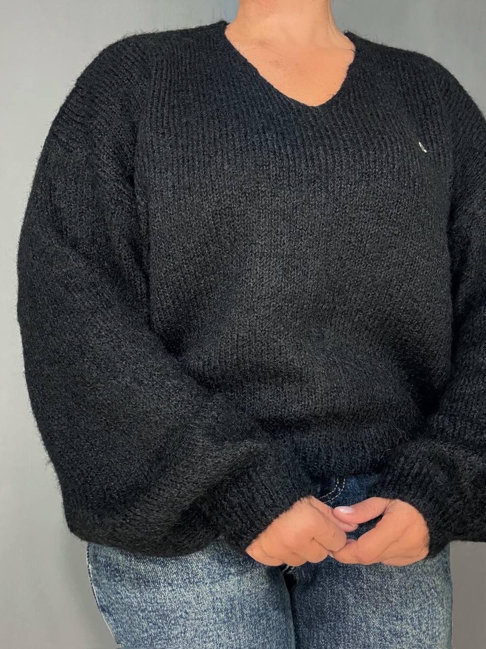 Светр жіночий A-N 08-1 з вовною виріз мис OS Чорний (5468) - фото 5