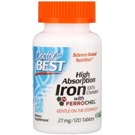 Микроэлемент Железо Doctor's Best High Absorption Iron with Ferrochel 27 мг 120 Tabs (DRB-00459)