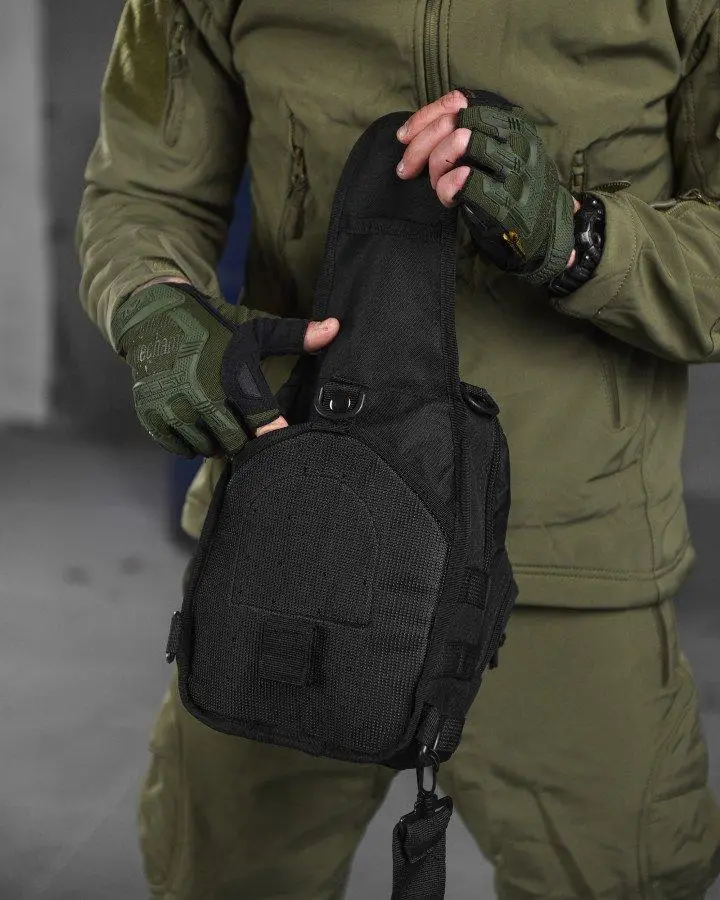 Рюкзак тактичний однолямковий Tactical із системою 5 л MOLLE Чорний (095 black) - фото 7