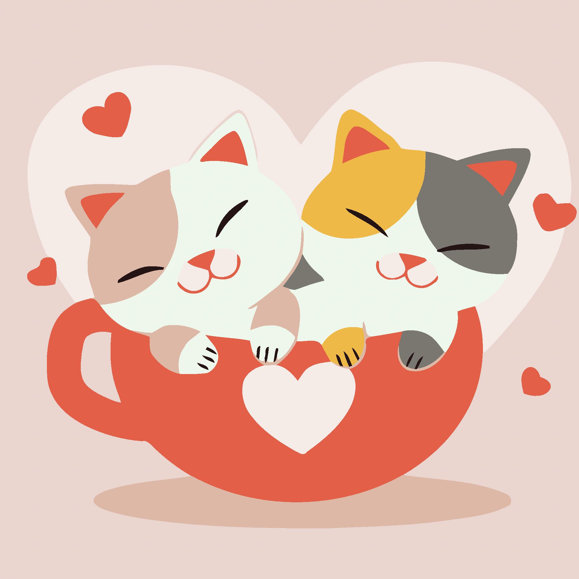 Картина по номерам Strateg Котики в чашке 20x20 см (Str-HH7135)