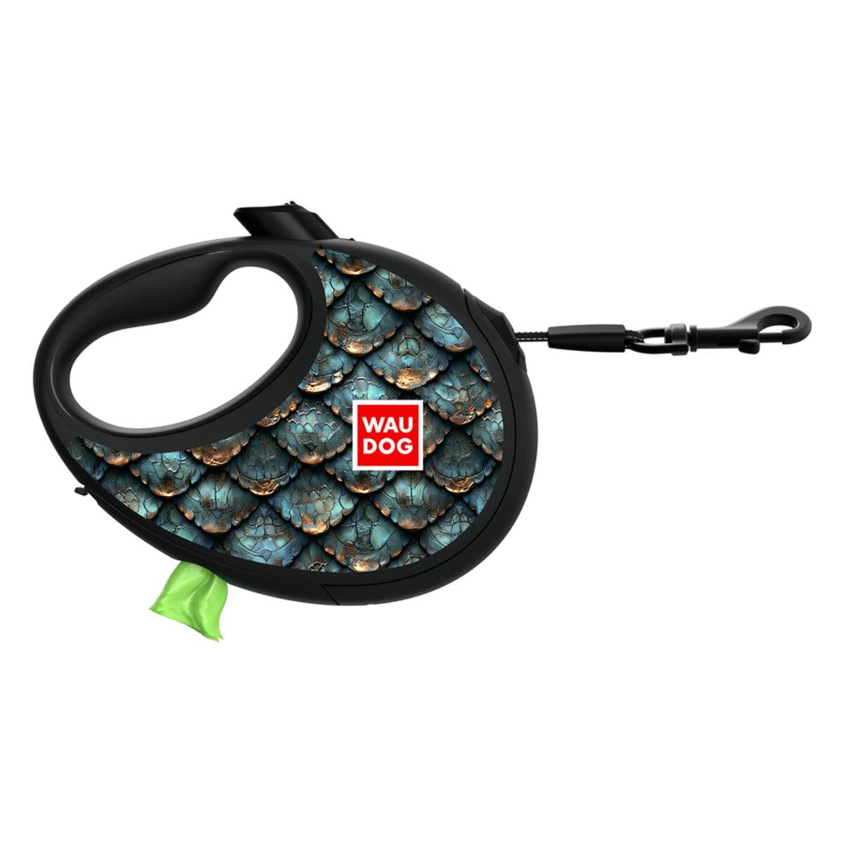 Поводок-рулетка для собак WAUDOG R-leash с контейнером для пакетов Чешуя светоотражающая лента S до 12 кг 3 м