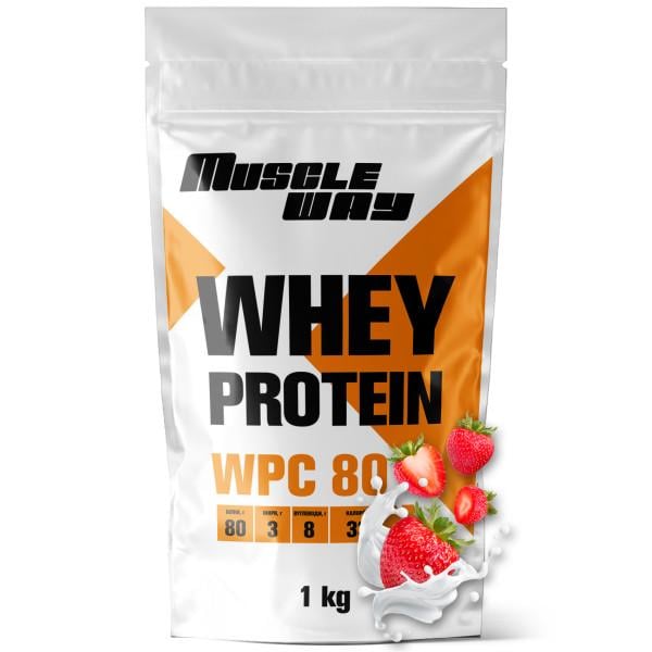 Протеин сывороточный концентрат MuscleWay WPC 80 порошок 1 кг. Клубника (21-137-WPro-80-s-1kg)