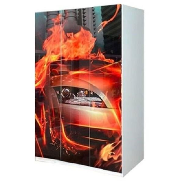 Шкаф трехдверный Світ Меблів Мульти Гонки 3Д в детскую комнату из ДСП Белый/Художественная печать Гонки