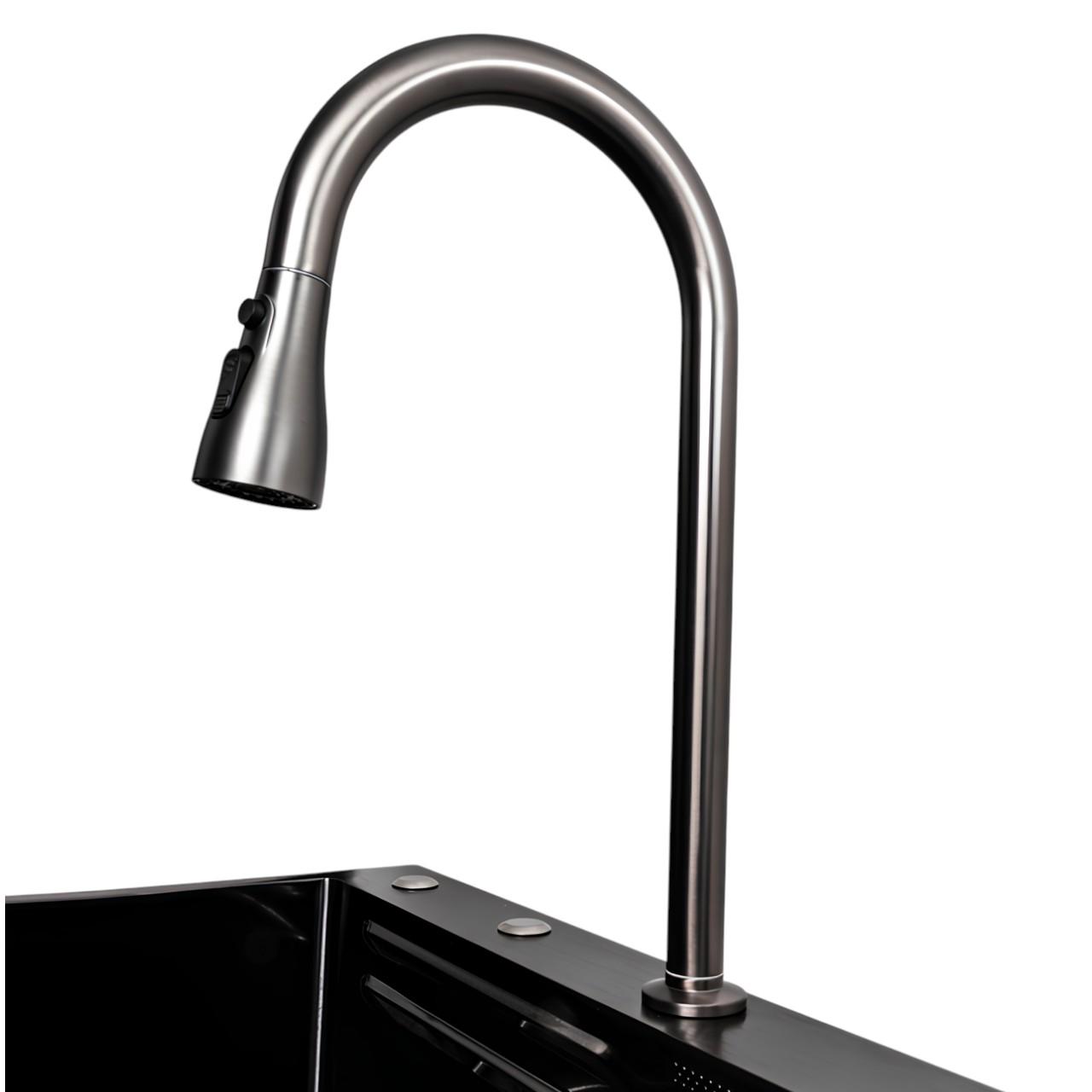 Мийка кухонна Platinum 75х45A PVD з режимом Водоспад та 2 лотками для продуктів Чорний (є257) - фото 2