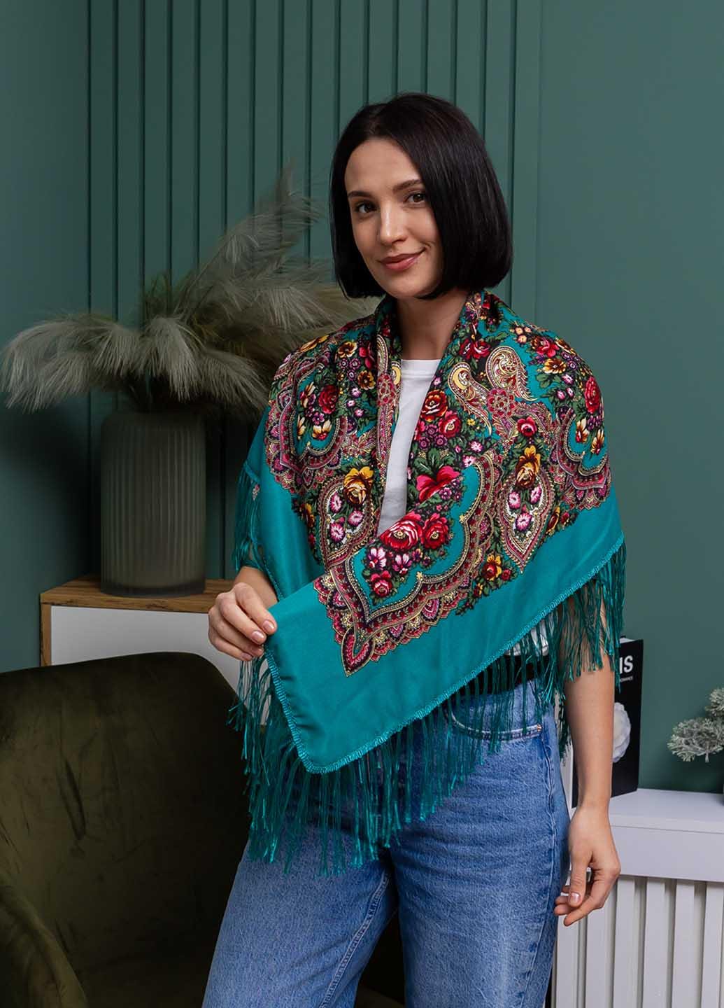 Платок украинский с бахромой Пион 110х110 см (П11040-16)