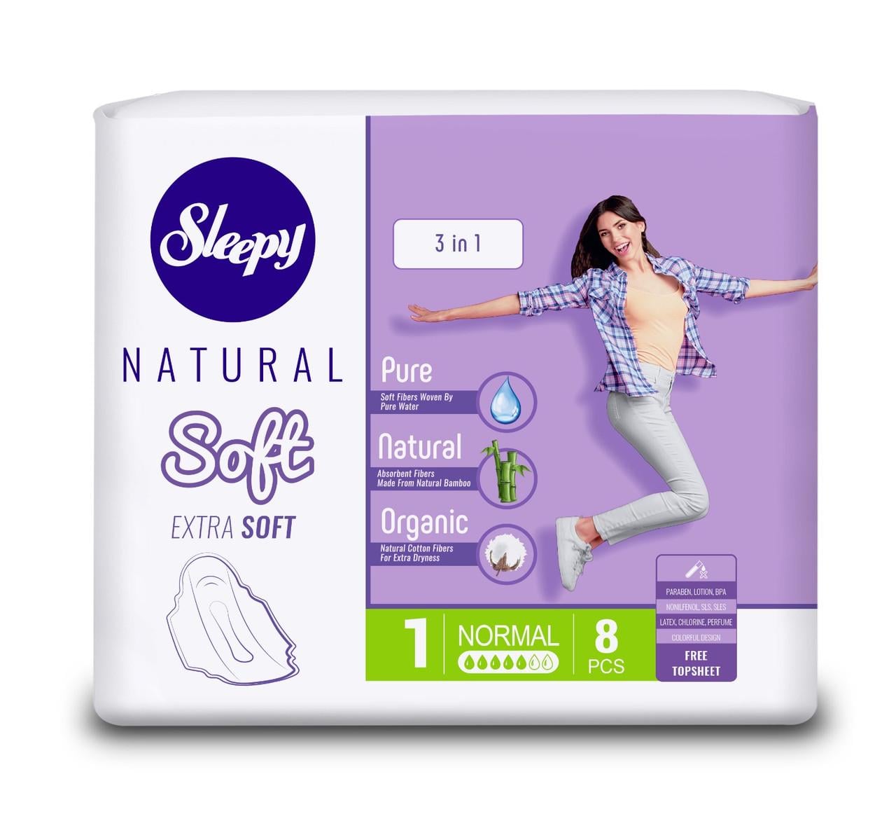 Гигиенические прокладки Sleepy Soft Normal мягкие дышащие 240 мм 5 капель 8 шт. (000006342)