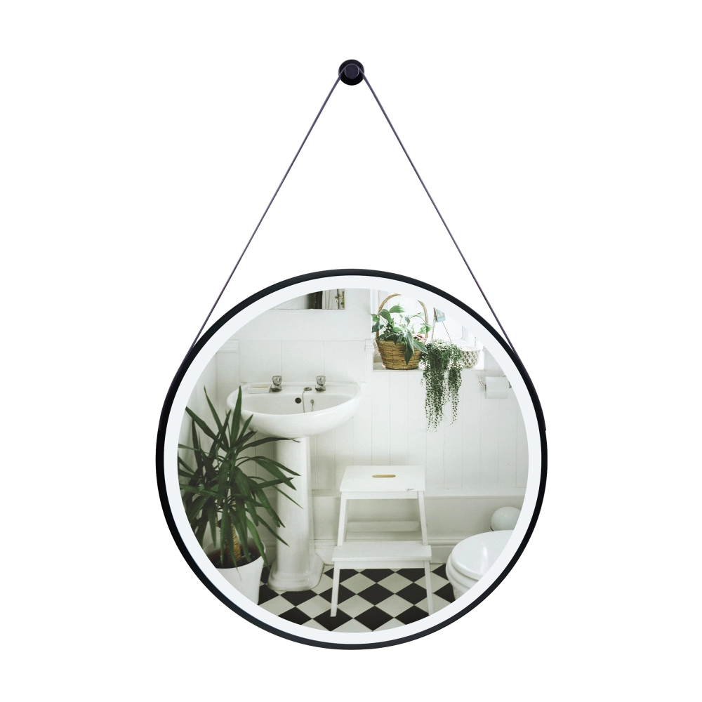 Дзеркало настінне з LED-підсвічуванням Qtap Robin кругле на ремені d 600 мм Black (45777)