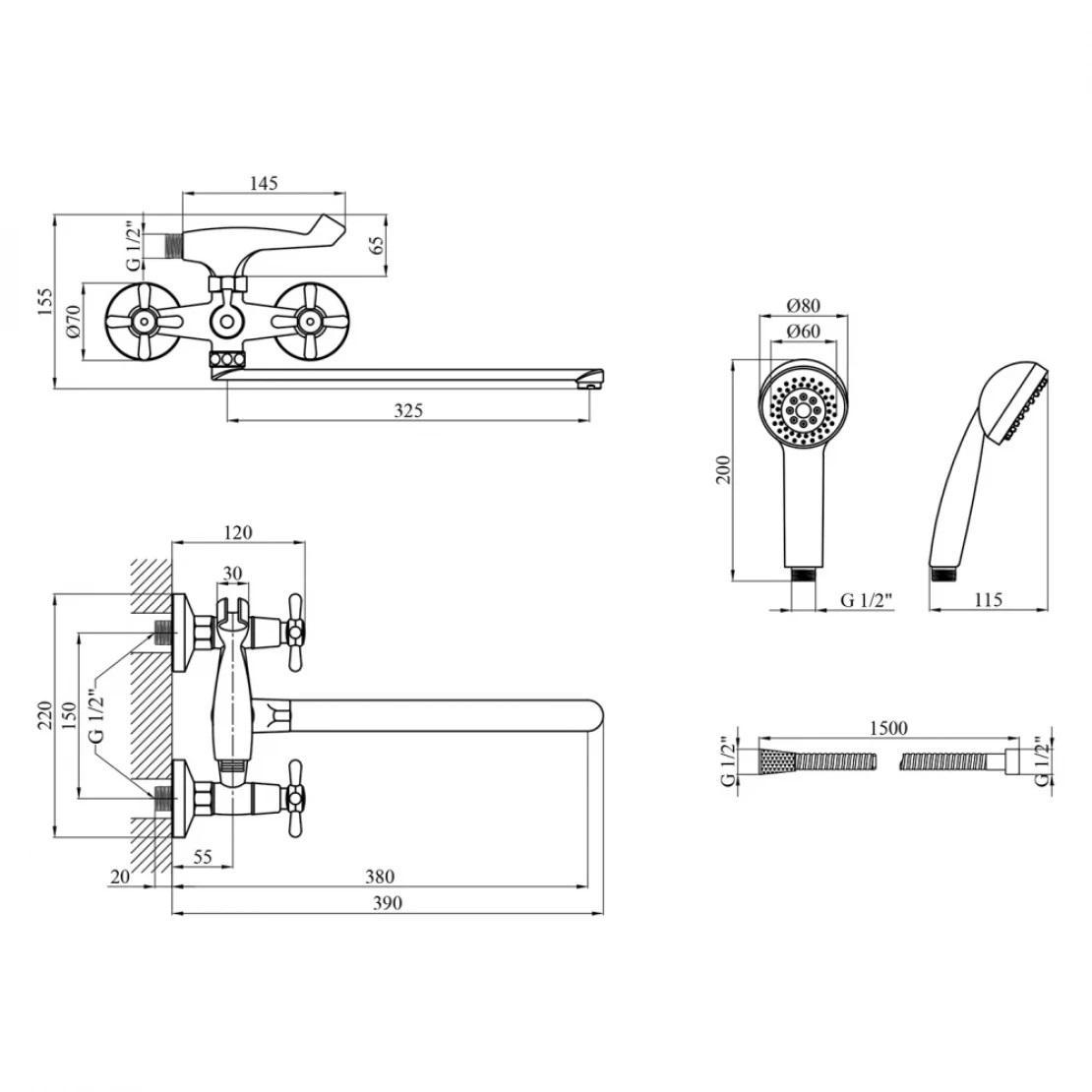 Смеситель для ванны Kroner KRP Royce C070 (CV029047) - фото 2 Смеситель для ванны Kroner KRP Royce C070 (CV029047) - фото 2