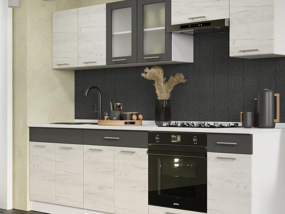 Готова кухня Еверест Еко №5 без стільниці без мийки 2,6 м Білий/Дуб крафт білий/Графітовий (09101) - фото 2 Готова кухня Еверест Еко №5 без стільниці без мийки 2,6 м Білий/Дуб крафт білий/Графітовий (09101) - фото 2