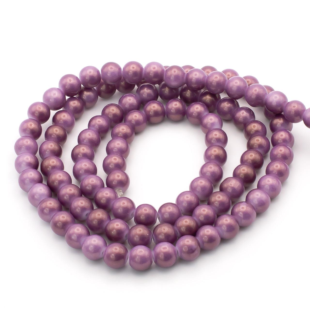 Бусины стеклянные перламутр 8 мм 80 см 105 шт. Фиолетовый (БЖ0008п16)