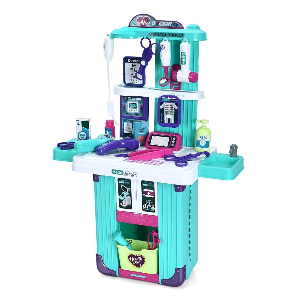 Детский медицинский набор чемодан на колесах складной стол со звуковыми эффектами Детский медицинский набор чемодан на колесах складной стол со звуковыми эффектами
