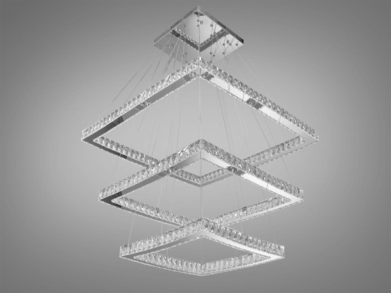 Люстра кришталева LED для холу 8787-3A-810+650+490-LS 165W на 25 м2 Хром (2220804585)