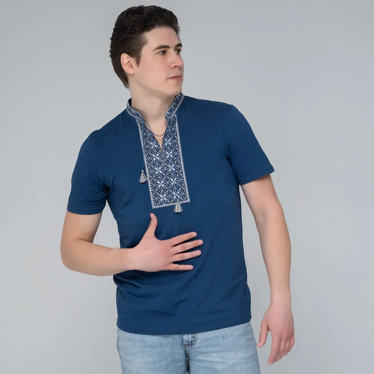 Футболка-вышиванка мужская трикотажная M Синий (М-45-m) - фото 1 Футболка-вышиванка мужская трикотажная M Синий (М-45-m) - фото 1