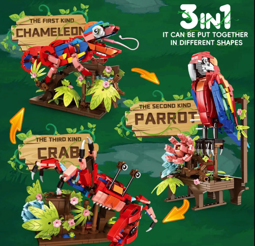 Конструктор дитячий Woma Папуга Хамелеон Краб 3в1 538 деталей - фото 3