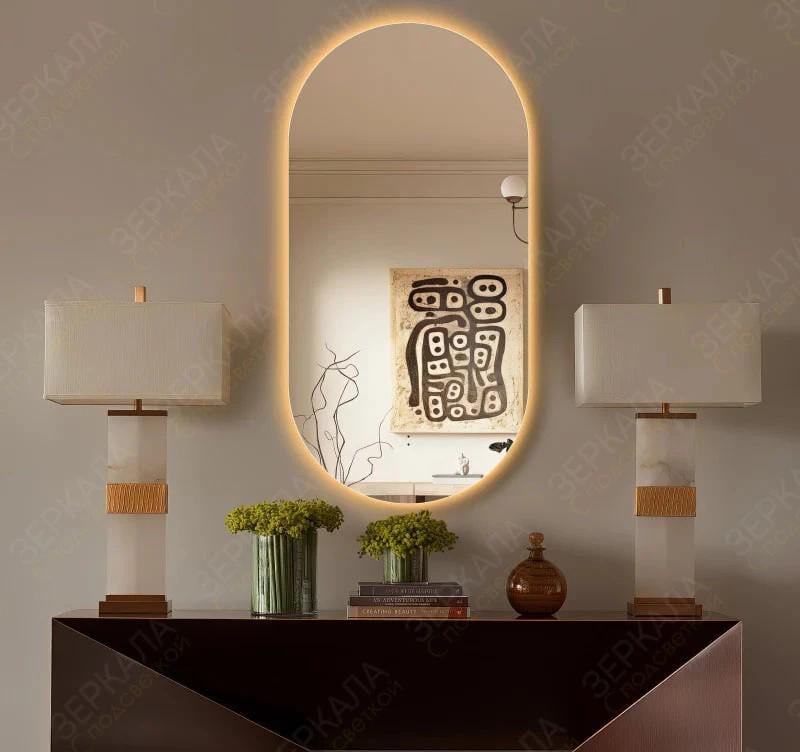 Зеркало овально-капсульное FLO4S LED с кнопкой на алюминиевом каркасе 500х1200 мм (445550-120)