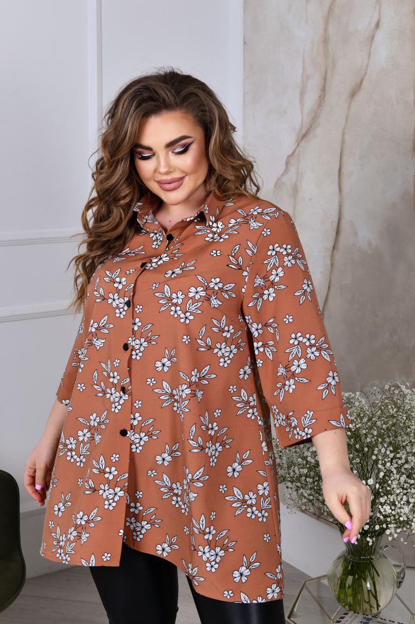 Блузка свободного фасона р. 60-62 Коричневый (3627) - фото 5