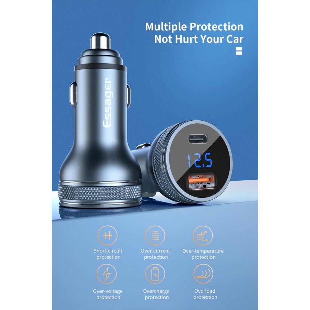 Зарядний пристрій автомобільний Essager USB+USB-C qc 3.0+PD 36 W Metall з дисплеєм (25397327) - фото 2 Зарядний пристрій автомобільний Essager USB+USB-C qc 3.0+PD 36 W Metall з дисплеєм (25397327) - фото 2