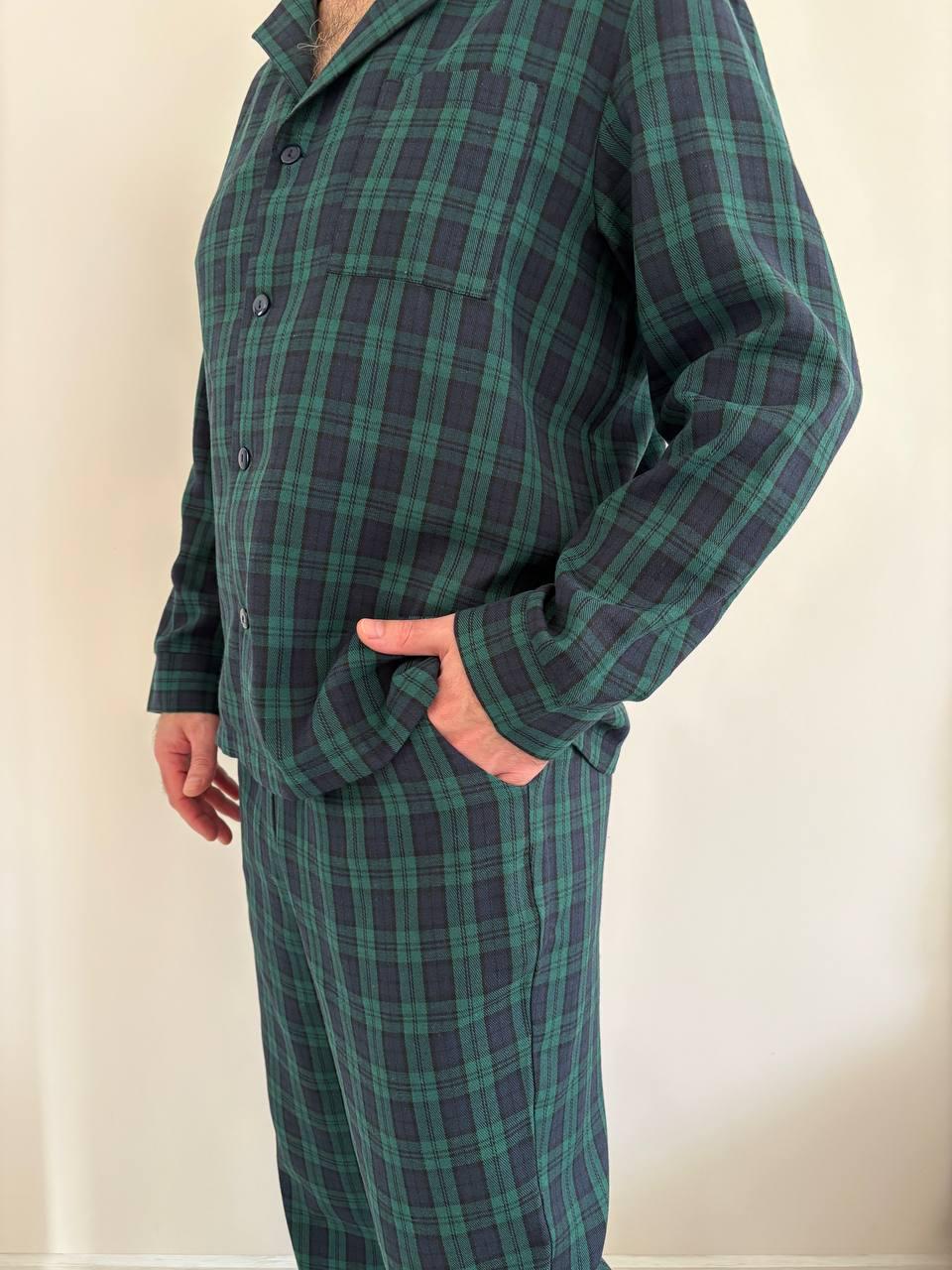 Пижамный комплект COSY Бруклин с фланели брюки/рубашка XL клетка Зелено-синий (F231P) - фото 4