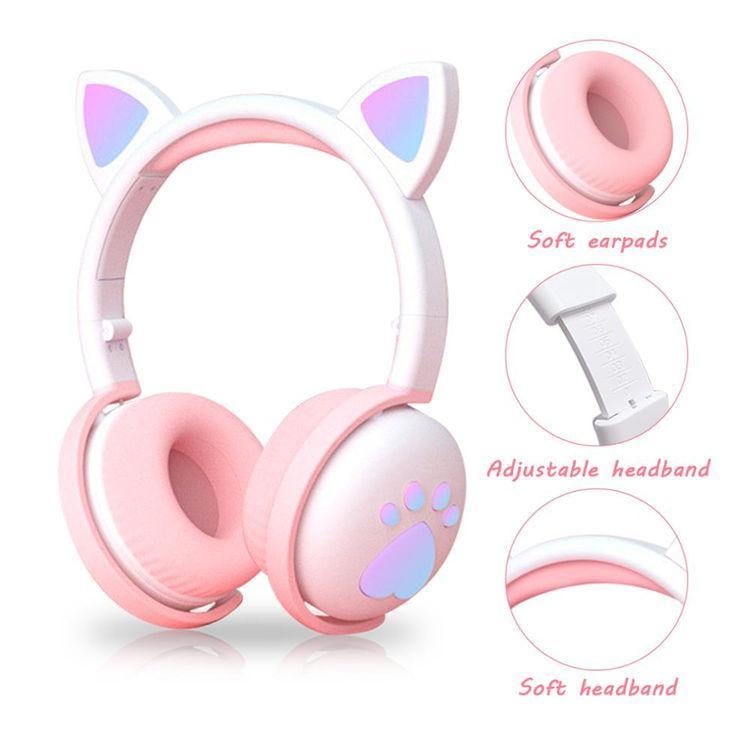 Наушники беспроводные Bluetooth BK-1 с ушками котика Бело-розовый (26389228) - фото 4