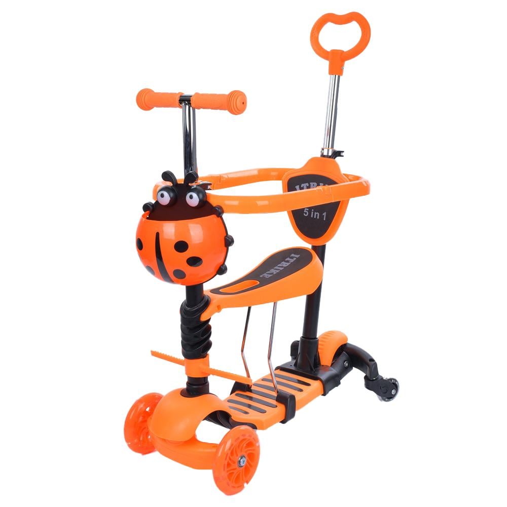 Самокат детский iTrike от 1 года трехколесный со светящимися колесами унисекс с сидением Оранжевый (DS-171-S-132)