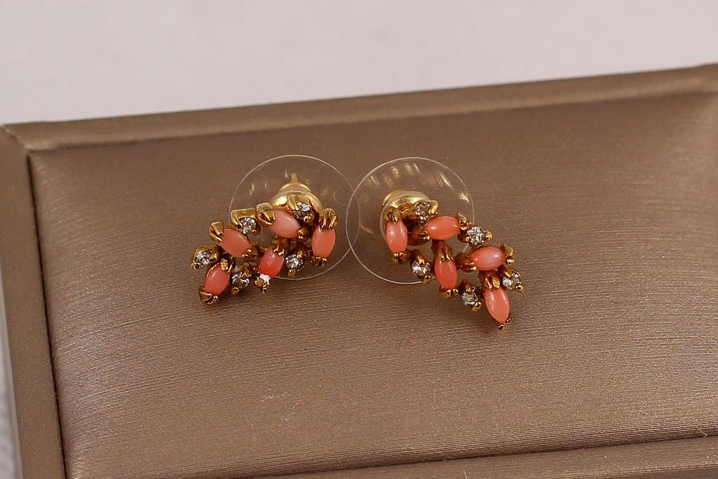 Серьги гвоздики Тропа коралл 1,5 см Золотистый (30467537)