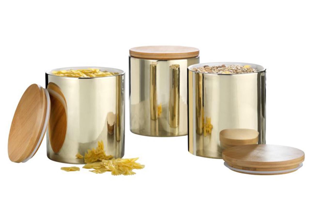 Набір контейнерів для зберігання Esmeyer Grenoble порцелянові з бамбуковими кришками шампань 3 шт. (2849282943)