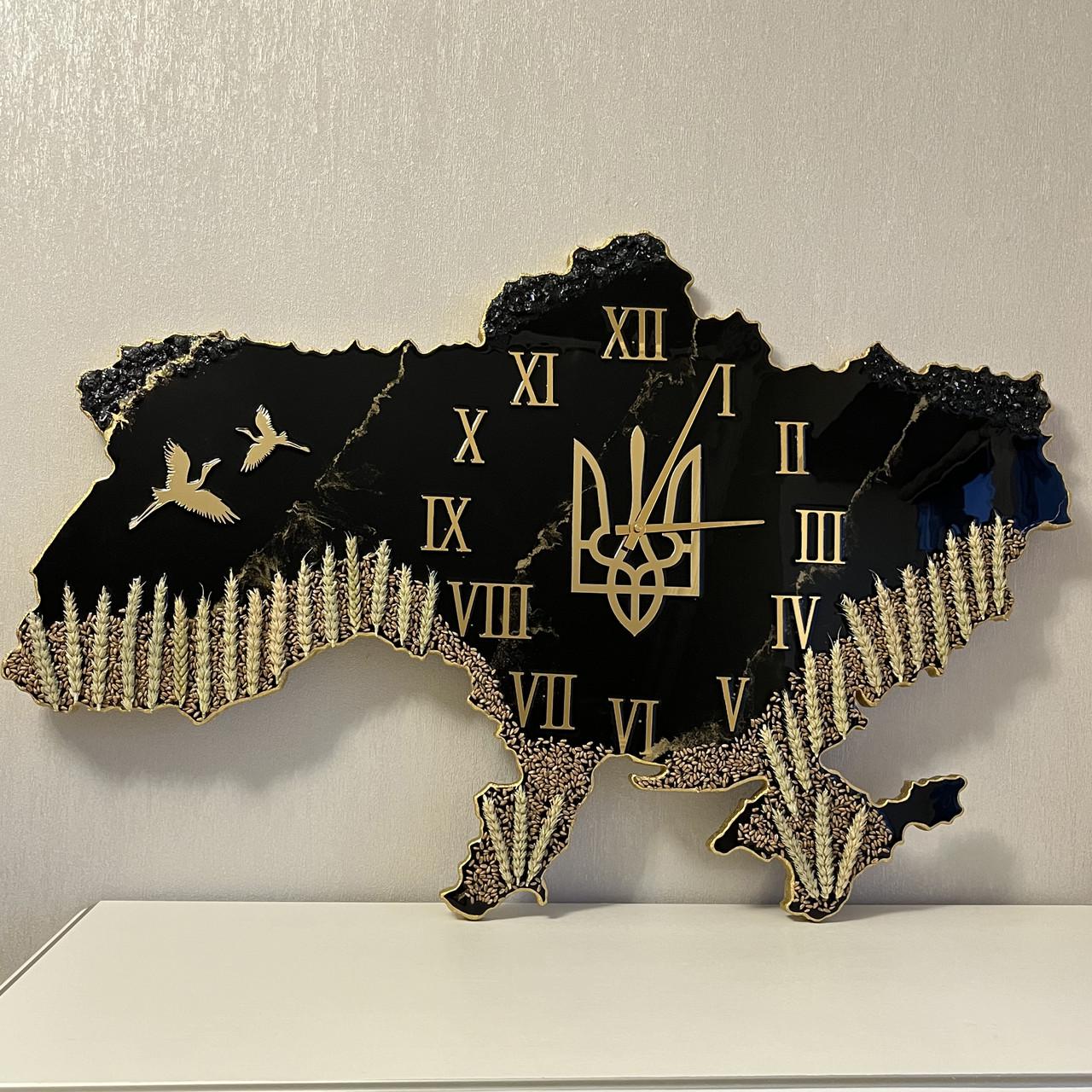 Часы настенные из эпоксидной смолы Карта Украины 150х100 см