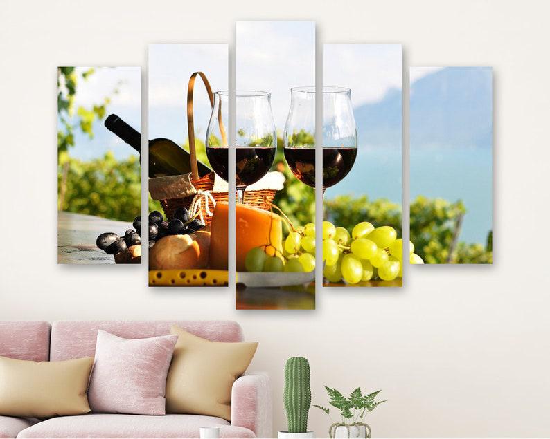 Модульная картина на холсте KIL Art Вино и виноград из пяти частей з п'яти частин 187x119 см (M51_XL_136)