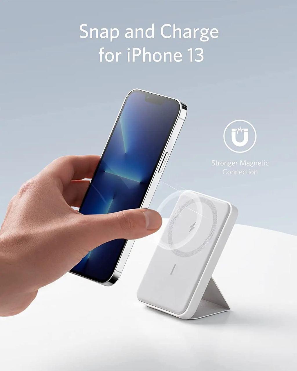 Повербанк магнітний Anker 622 MagGo 5000 mAh 12W з бездротовою зарядкою та підставкою Білий (A1611) - фото 3