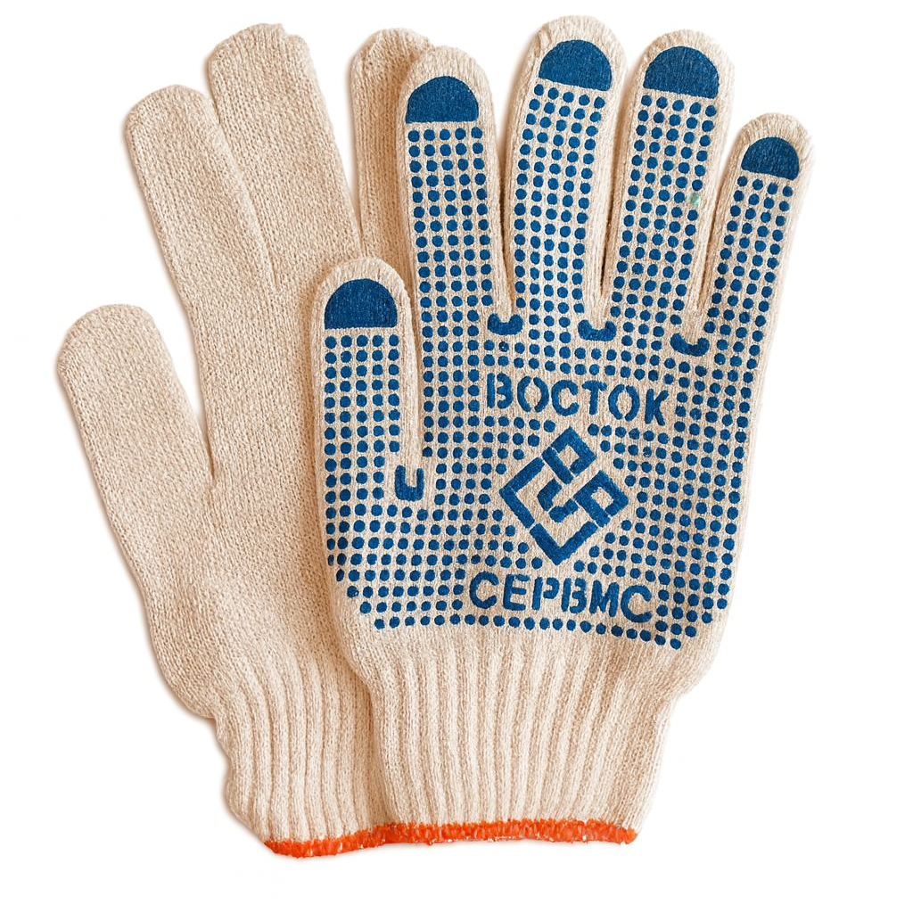 Перчатки хозяйственные хлопчатобумажные с ПВХ точкой Stenson "Восход" 1 пара универсальные Белый с синим (PR-13) Перчатки хозяйственные хлопчатобумажные с ПВХ точкой Stenson "Восход" 1 пара универсальные Белый с синим (PR-13)