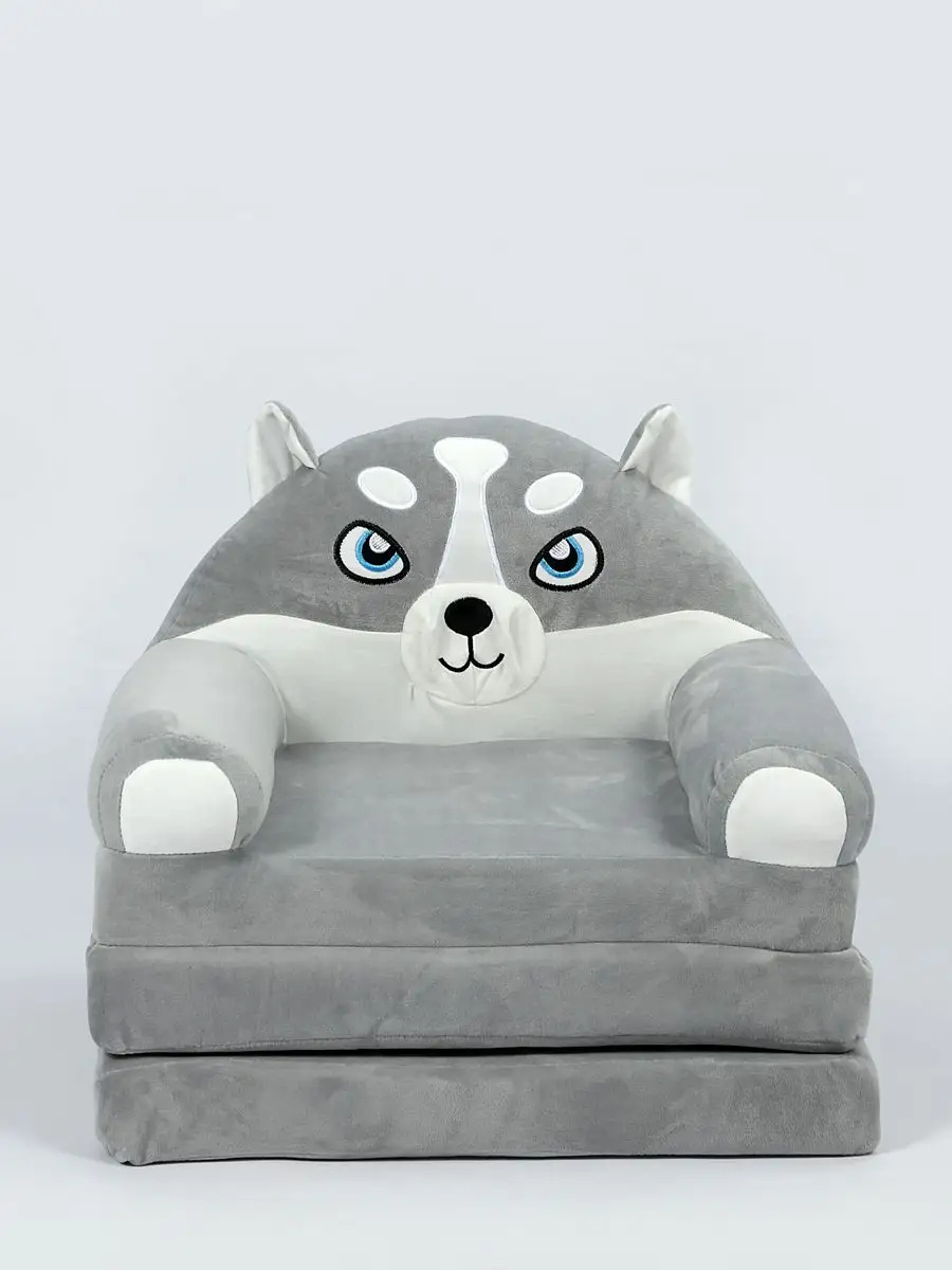 Кресло плюшевое Хаски раскладное в детскую комнату для детей 120 см Серый (280012)