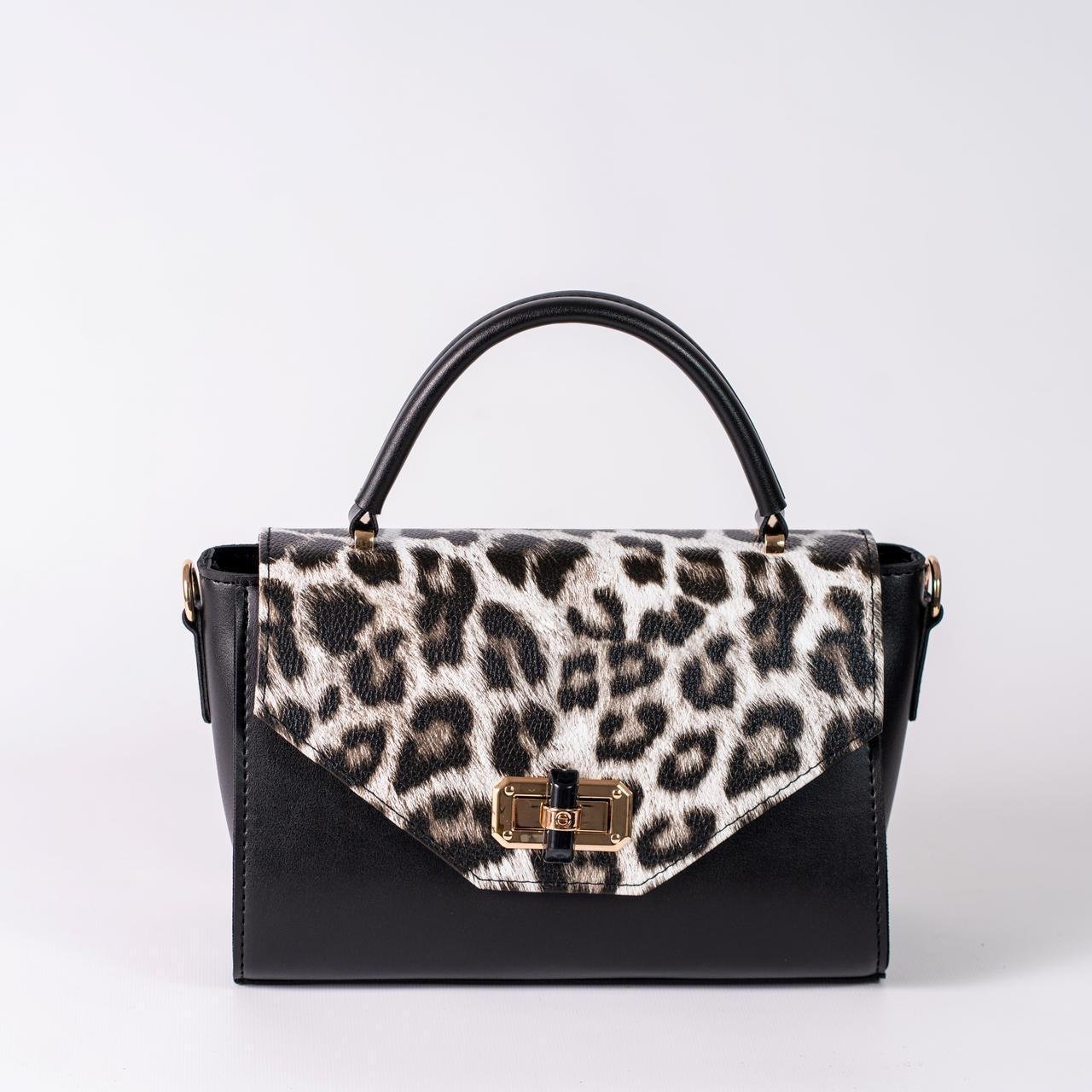 Сумка женская с клапаном леопард XENIA № 38-24 из эко-кожи Черный