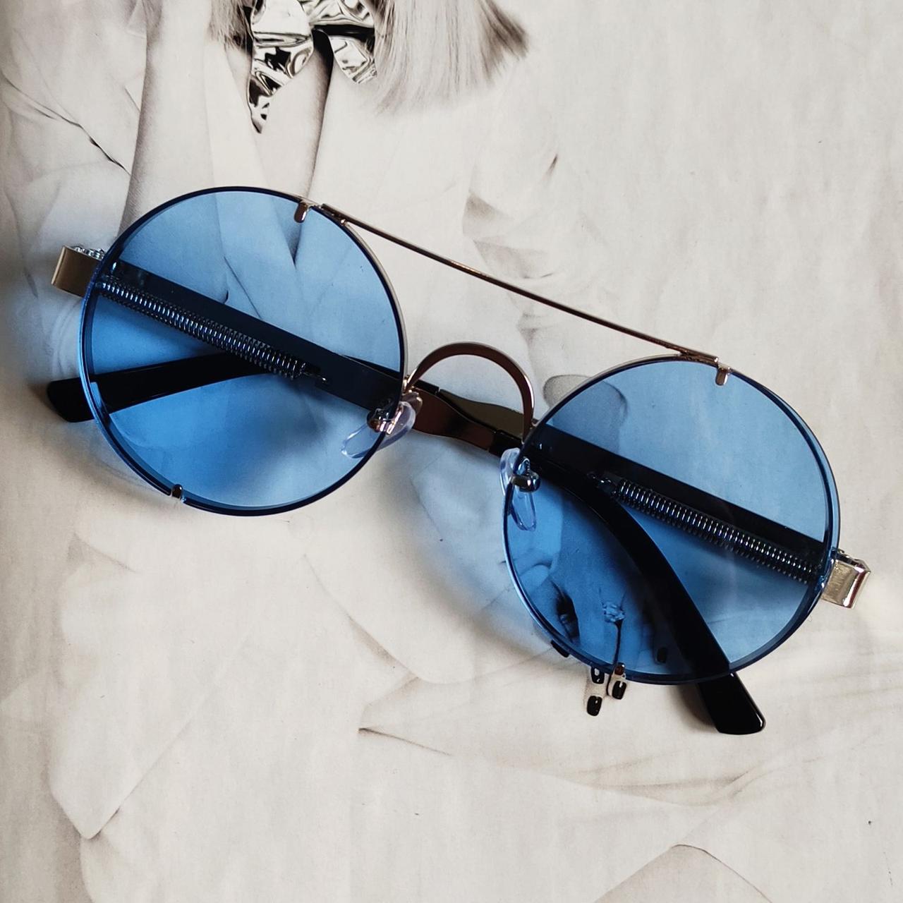 Очки круглые с пружинами Синий в серебре