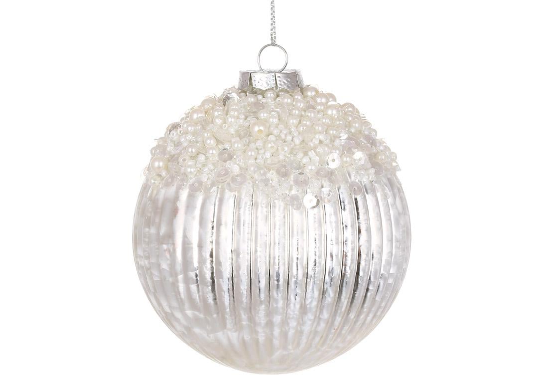 Іграшка на ялинку скляна BonaDi Куля з перлинами 10 см Срібний (108-839)