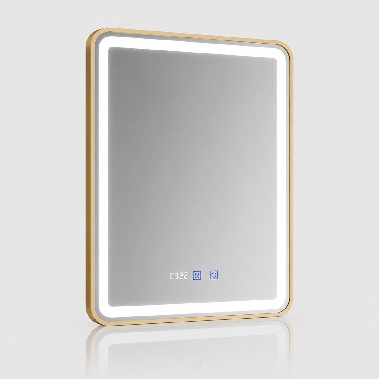 Зеркало для ванной комнаты Gold Premium LED в золотой металлической рамке с подогревом и часами 80х60 см