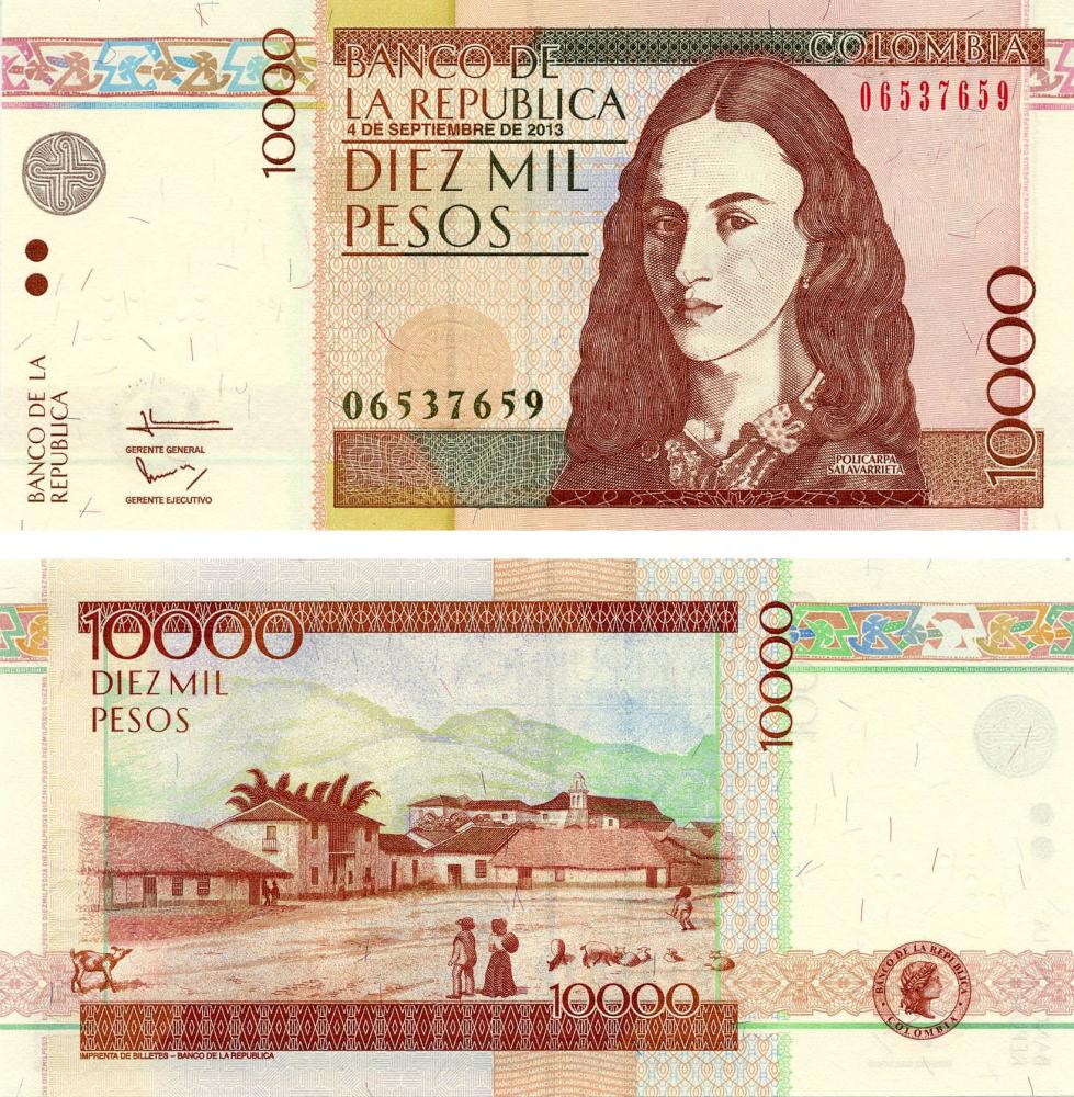 Коллекционная банкнота Колумбия 10000 песо 2013 UNC P453 (Б05536)