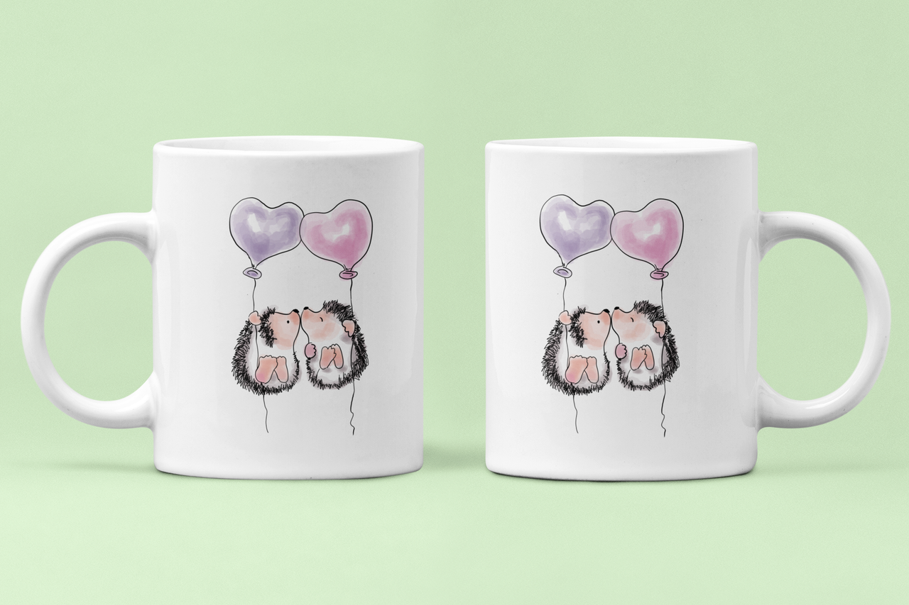 Чашки парні Їжаки з кульками для закоханих 330 мл Білий (ВЛ202Ч)