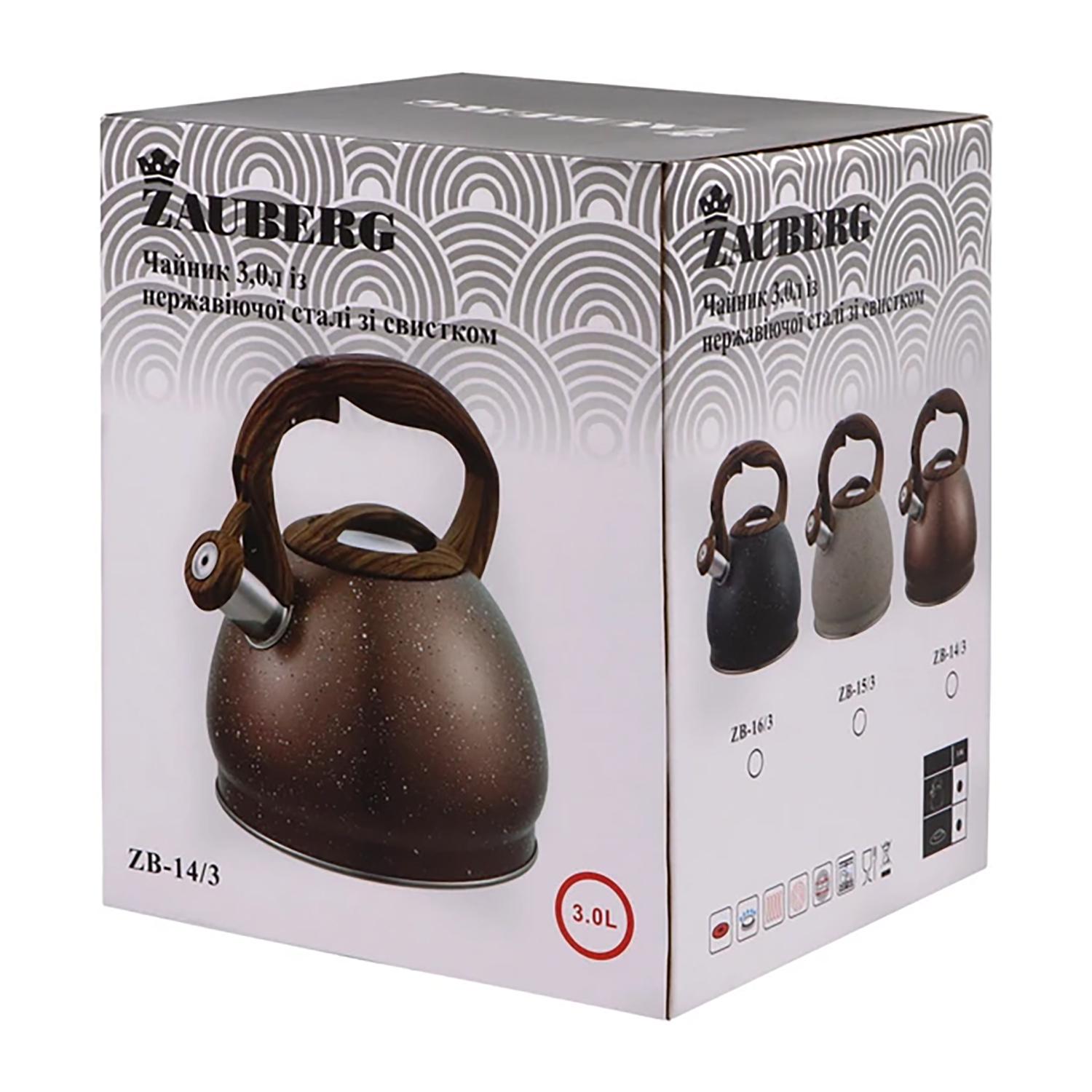 Чайны со свистком и крышкой ZAUBERG ZB 14/3 из нержавеющей стали и бакелита 3 л. Коричневый (87743) - фото 3 Чайны со свистком и крышкой ZAUBERG ZB 14/3 из нержавеющей стали и бакелита 3 л. Коричневый (87743) - фото 3
