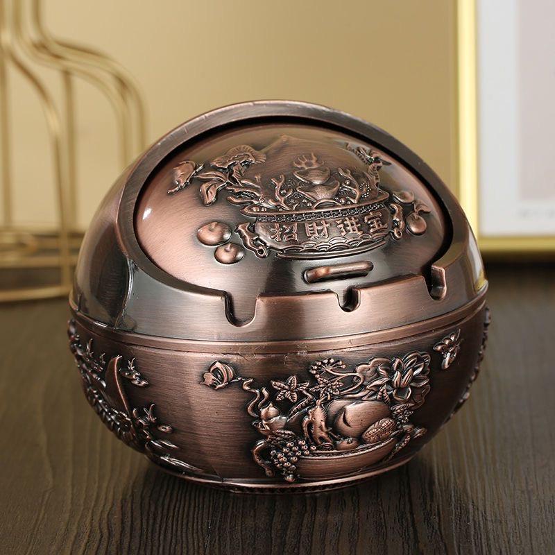 Пепельница металлическая Шар с изображением Чаши изобилия и карпов Кои Бронзовый (Арт1804)