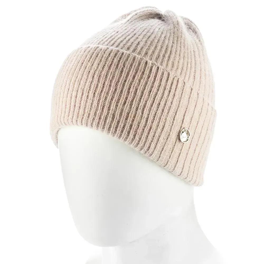 Шапка женская ангоровая прибранная Atrics WH908 одинарная без подкладки с отворотом сверху Пудровый - фото 1