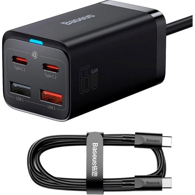 Зарядний пристрій мережевий BASEUS GaN3 Pro Desktop Fast Charger 2 Type-C/2 USB 65W Black (25397400)