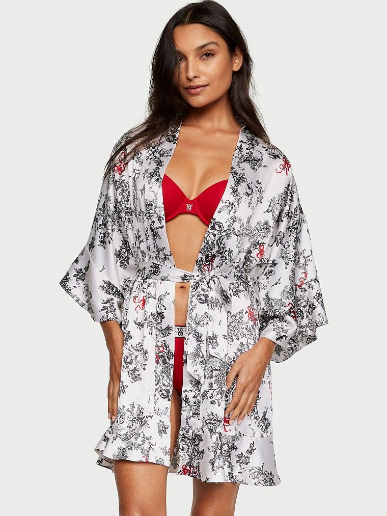 Халат женский Victoria's Secret Satin Flounce Robe сатиновый M/L Белый (2088615899) - фото 1