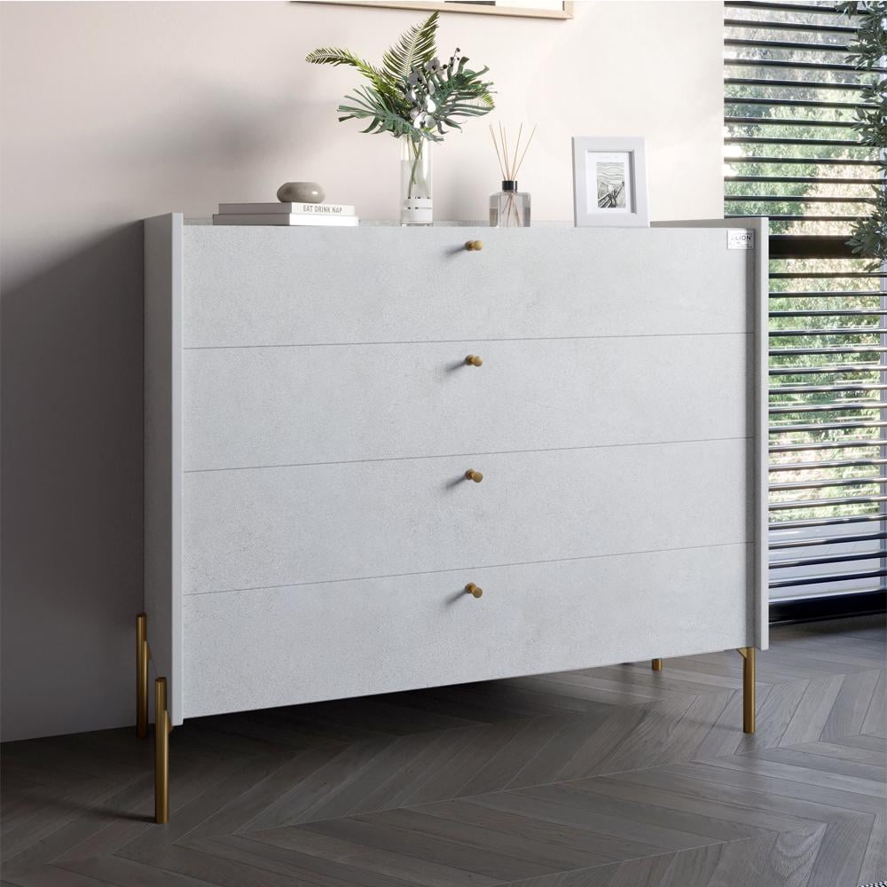 Комод с 4 ящиками Lion Wood с золотыми ножками 100х90х45 см Бетон style (000-000-1932) Комод с 4 ящиками Lion Wood с золотыми ножками 100х90х45 см Бетон style (000-000-1932)