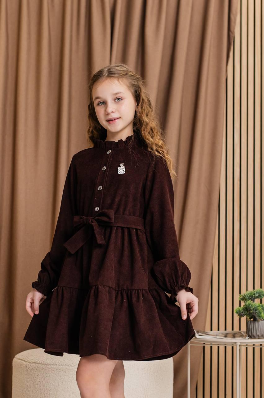 Сукня для дівчинки вельветова 128 см Шоколадний (D-7300-128ш)
