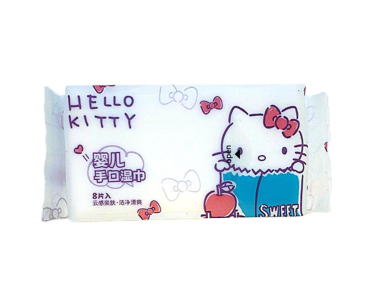 Салфетки влажные мини Sanrio Хелло Китти Cotton без спирта и запаха 8 шт. (0601)