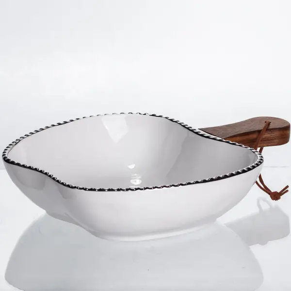 Тарелка для сервировки фарфоровая с деревянной ручкой 700 мл Серебристый (147-107-ZJH-14-4) - фото 5